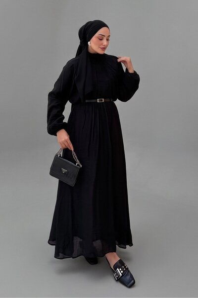 Norshen Women's Wrinkled Effect Cape Collar Detailed Balloon Sleeve Stylish H...