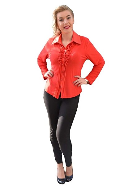 OEM Camasa casual cu maneca lunga, rosie, cu guler din saten