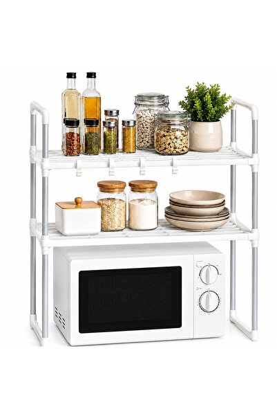 kd home Raft Cuptor cu Microunde SmartShelf, 4 Carlige Organizator Bucatarie,...