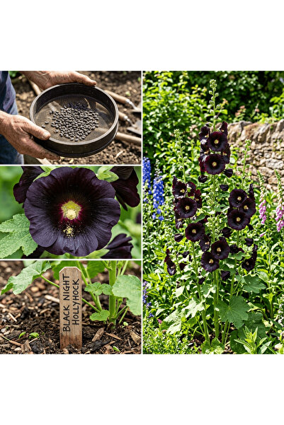 Bloom & Sow Seed بذور زهرة الهولي هوك السوداء 'بلاك نايت' - بذور زينة طويلة و...