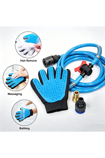Boyue 3 in 1 Pet Bathing Glove with Water Hose, Dog Cat Shower Massage Brush,...