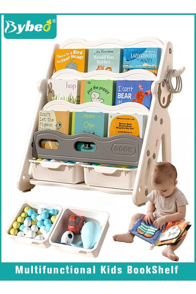 BYBEO Kids BookShelf Organiser, Children's Book shelf with 2 Baby Toy Storage...