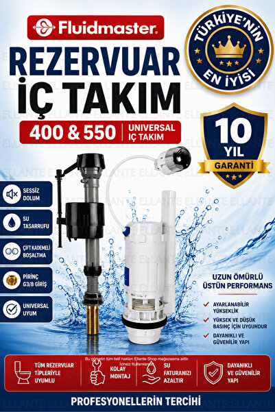 ellante Fluidmaster Universal Rezervuar İç Takımı G3/8 Pirinç Giriş Sessiz Do...