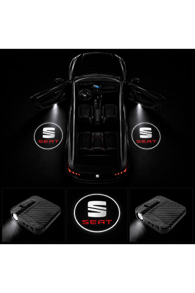 Oto Çizgi Seat Kapı Altı Logo Projektör Led Işığı 2'li Set Pilli Kablosuz Kap...
