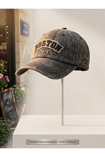 TEETY Boston 1978 Eskitme Füme Kep Şapka Vintage Unisex Yıkanmış Kot Retro Ay...