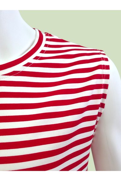 AHMERA Red Striped Women's Regular Fit Sleeveless Basic T-Shirt