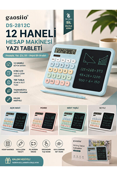 VEROKSA LCD Yazı Tabletli 12 Haneli Hesap Makinesi | 6 İnç Dijital Not Defter...