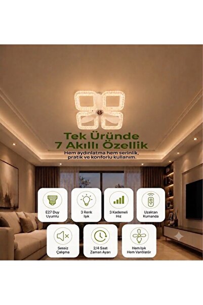 IŞILTI DORA 38-50 KUMANDALI 3 KANATLI PERVANELİ LEDLİ AVİZE