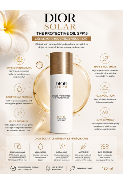 Dior Solar The Protective Oil SPF15 Güneş Koruyucu Yüz ve Vücut Yağı 125 ml |...