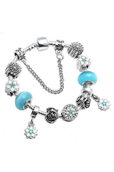 VeeShop Bratara tip placata cu argint, flori pictate, trandafiri, margarete s...