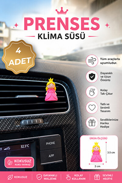 OTOSHOPTR 4 ADET Prenses Araba Oto Klima Süsü (Kokusuzdur)