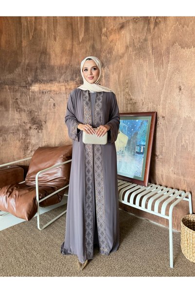 Modam Bella Plus Size Floral Patterned Stoned Evening Dress