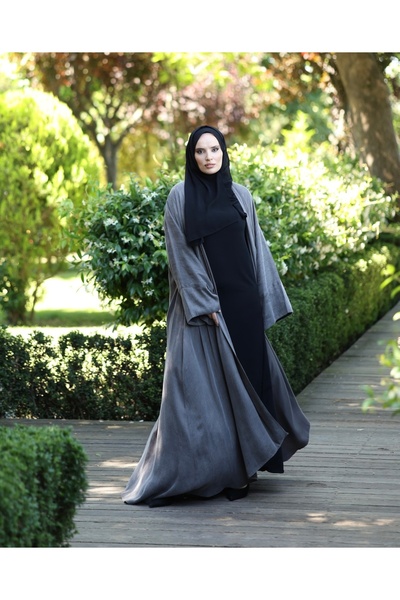 Nour Gri İpek Kupra Abaya