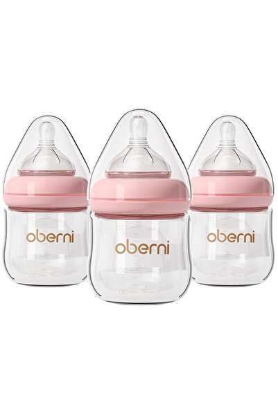 OEM Set biberoane anti-colici din sticlă, 3 piese, roz, 120ml