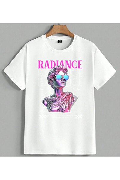 ELFERA Radiance Pink Sculpture Glasses Printed Unisex Oversize T-Shirt White