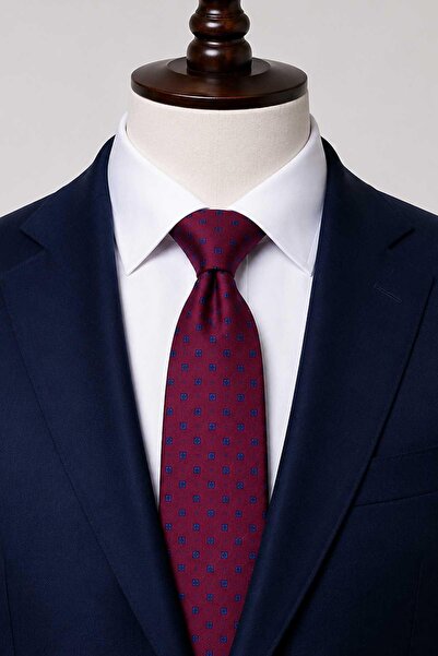 Kravatkolik Burgundy Small Pattern Italian Silk Tie İk2566