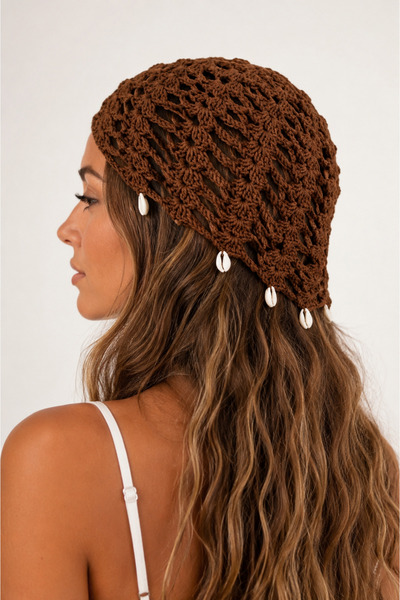 NEHOLİA Hand Knitted Summer Mesh Beanie Women's Seashell Bohemian Hair Beanie...