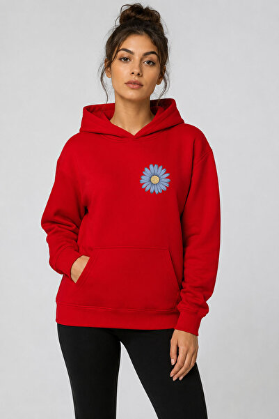 herkesemoda Daisy Printed Hooded 2 Thread Threaded Sweatshirt