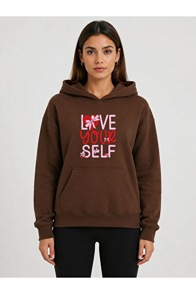 herkesemoda Hanorac cu glugă imprimat „Love Your Self” cu 2 fire, tip Rasteron
