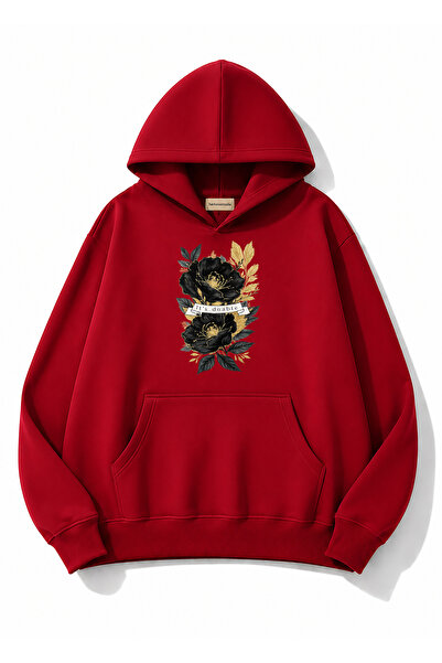 herkesemoda Hanorac cu glugă cu imprimeu floral, cu 2 fire, tip rasvanit