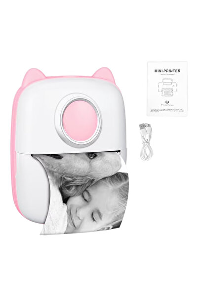CWT Mini imprimantă termică portabilă de buzunar, Bluetooth, 203 DPI, alb-neg...