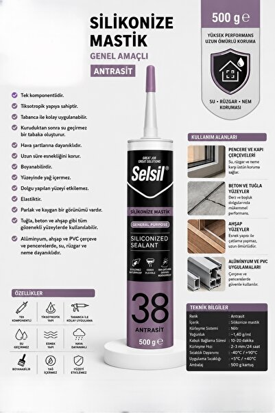 SEL Selsil Genel Amaçlı 500 Gram Pencere Kapı Sızdırmazlık Antrasit Gri Renk ...