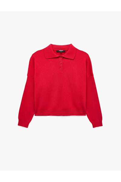 Koton Long Sleeve Buttoned Polo Neck Knitwear Sweater