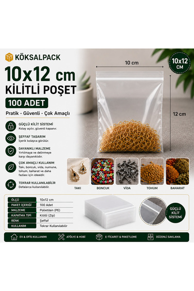 Köksal Pack KÖKSALPACK 10x12 cm Kilitli Poşet Şeffaf Kilitli Torba 100 Adet |...