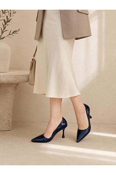 Saltopik Navy Blue Patent Leather Stiletto Heeled Shoes