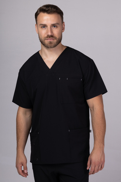 tag Costum medical MEN COOL PREMIUM pentru barbati, Bumbac racoros flexibil cu elastan, Negru