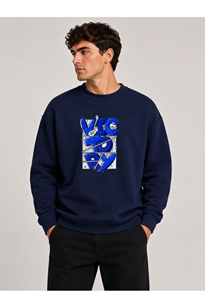 herkesemoda Victory Print Detailed Crew Neck 2 Thread Sweatshirt