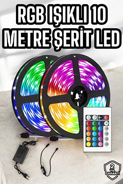 Hsc bilişim Yeni Nesil Rgb Işıklı 10Metre Şerit Led Kumandalı Şarj Edilebilir
