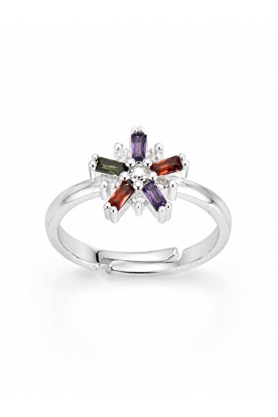 serelya Brass Silver Color Colorful Zircon Stone Adjustable Ring