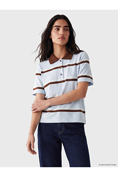 LC Waikiki Polo Collar Striped Women's T-Shirt