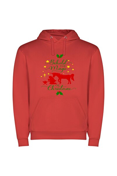 iLovePrints Merry Mystic Christmas Magic Φούτερ με κουκούλα σε χρώμα Κόκκινο