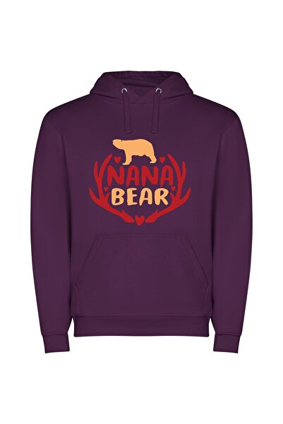 iLovePrints Grandma's Vanara: Illustrated Bear Φούτερ με κουκούλα σε χρώμα Μωβ
