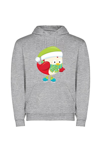 iLovePrints Festive Feathered Friends Φούτερ με κουκούλα σε χρώμα Γκρι