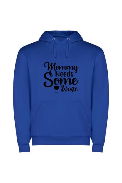 iLovePrints Wine for Mama's Bliss Φούτερ με κουκούλα σε χρώμα Μπλε