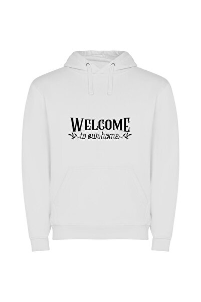 iLovePrints Artistic Home Welcome Φούτερ με κουκούλα σε χρώμα Λευκό