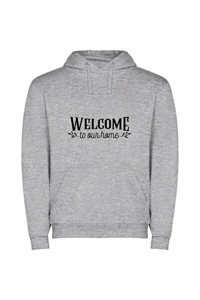 iLovePrints Artistic Home Welcome Φούτερ με κουκούλα σε χρώμα Γκρι