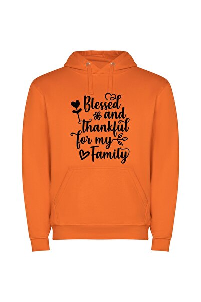 iLovePrints Family's Blessed Love: Graphic Φούτερ με κουκούλα σε χρώμα Πορτοκαλί
