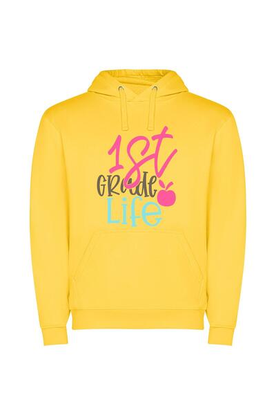 iLovePrints Vibrant Pink Brown Lettering Φούτερ με κουκούλα σε χρώμα Κίτρινο