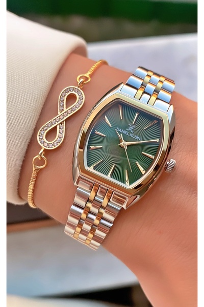 Daniel Klein Yellow Silver Color - Green Dial Women's Wristwatch - with Brace...