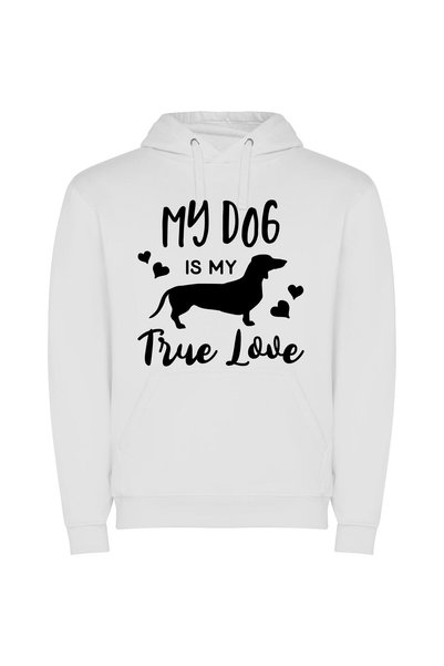 iLovePrints True Dachshund Love Φούτερ με κουκούλα σε χρώμα Λευκό