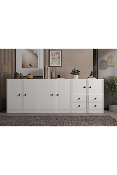 Vivense CONSOLA DOLAPLI ÇEKMECELİ KONSOL BEYAZ 195 CM KNS-1085-Ç