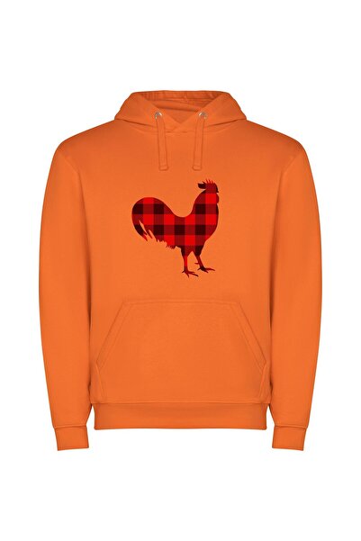 iLovePrints Regal Rooster Reigns Φούτερ με κουκούλα σε χρώμα Πορτοκαλί