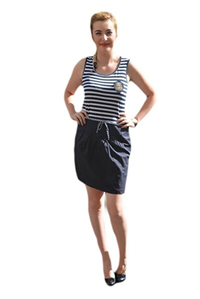OEM Rochie de vara cu design de dungi orizontale bleumarin-alb