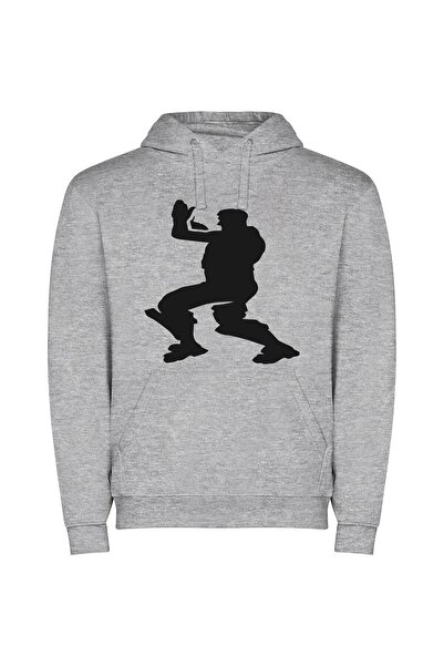 iLovePrints Black White Baseball Silhouette Φούτερ με κουκούλα σε χρώμα Γκρι