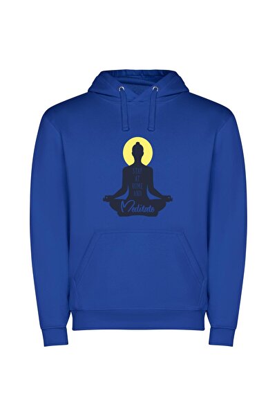 iLovePrints Serene Stay-at-home Meditation Φούτερ με κουκούλα σε χρώμα Μπλε