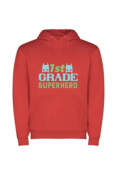 iLovePrints Superhero Art Grade One Φούτερ με κουκούλα σε χρώμα Κόκκινο
